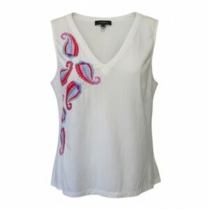 Cortefiel women's white embroidered paisley sleeves VNeck Blouse medium